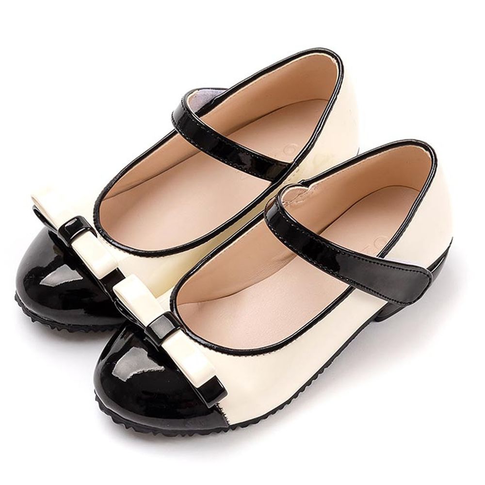 韓國 OZKIZ - 氣質黑白一字蝴蝶結漆面皮鞋