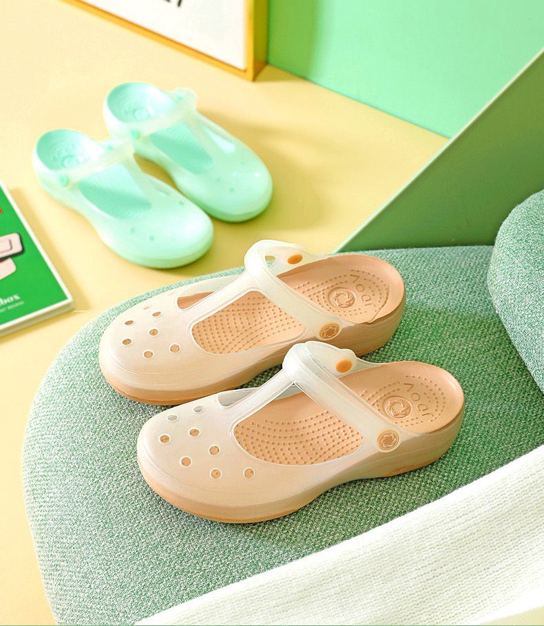 防滑果凍洞洞涼拖鞋-綠