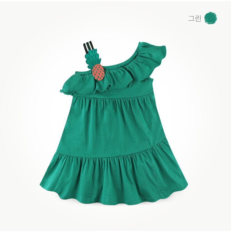 韓國 milk mile - 鳳梨裝飾斜肩度假洋裝-綠