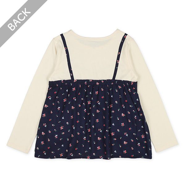 日本西松屋 - 異材質拼接假兩件長袖上衣-碎花-深藍