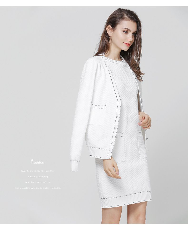 針織連身裙套裝-連身裙+外套-黑色-2件式