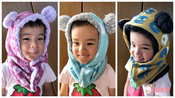 日本媽媽 - 日本製純手工熊帽-狐狸-藍灰