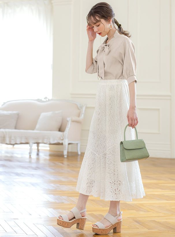 日本 GRL - 大蝴蝶領結五分袖雪紡襯衫-天使白 (F)