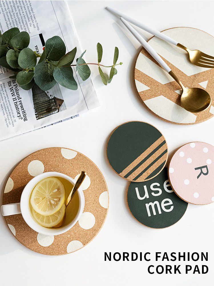 北歐軟木隔熱墊-圓形-粉色 (直徑17cm)