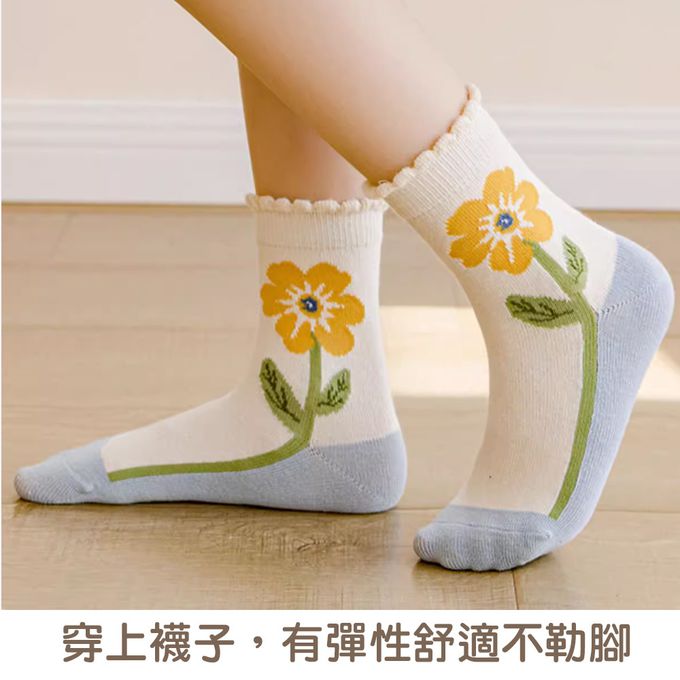 腳ㄚ子 - 幼/兒童棉質中筒襪 童襪 襪子 棉襪 兒童襪-黃色酢醬草