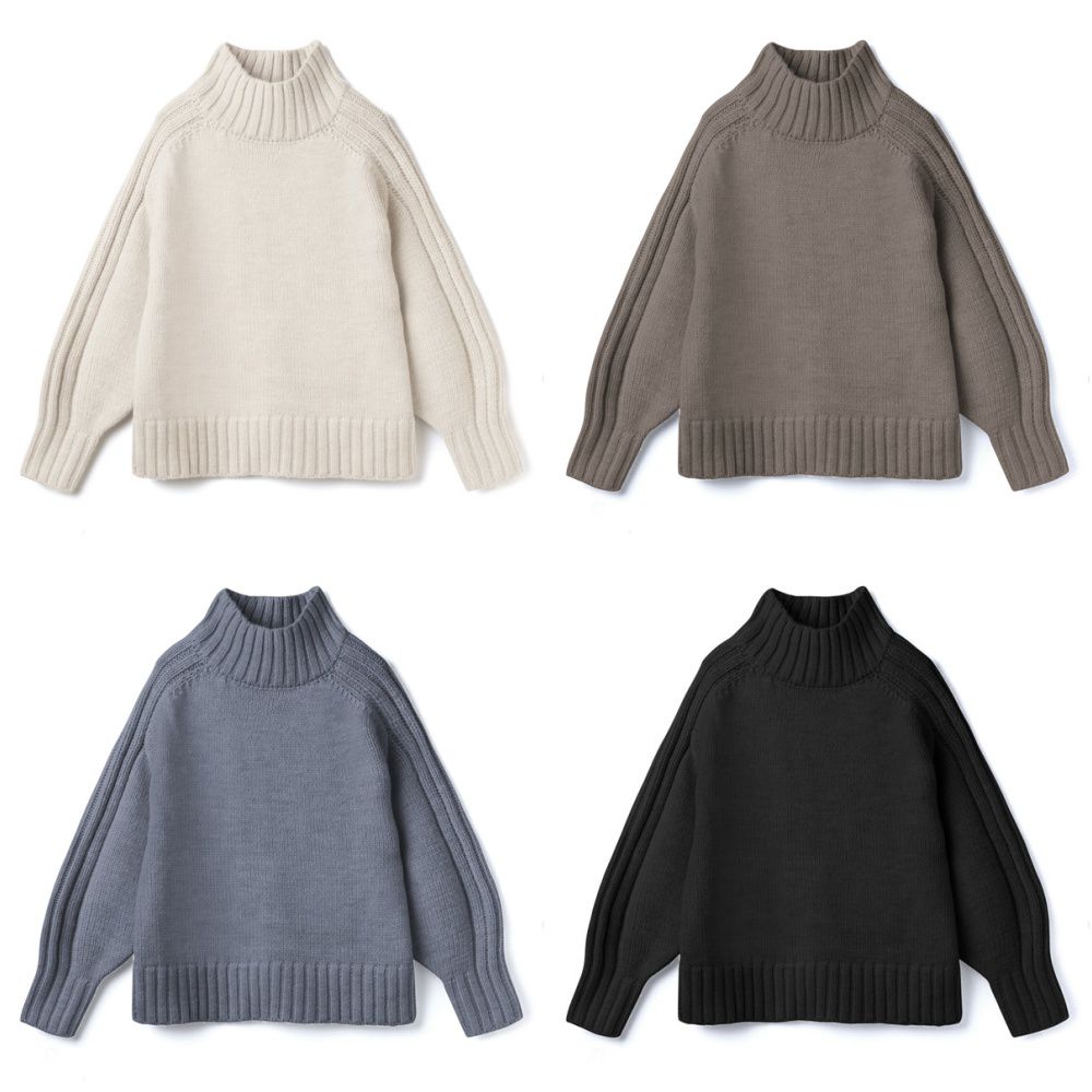 日本 GRL - 明星聯名款 羅紋拼接束袖高領針織毛衣-咖啡灰