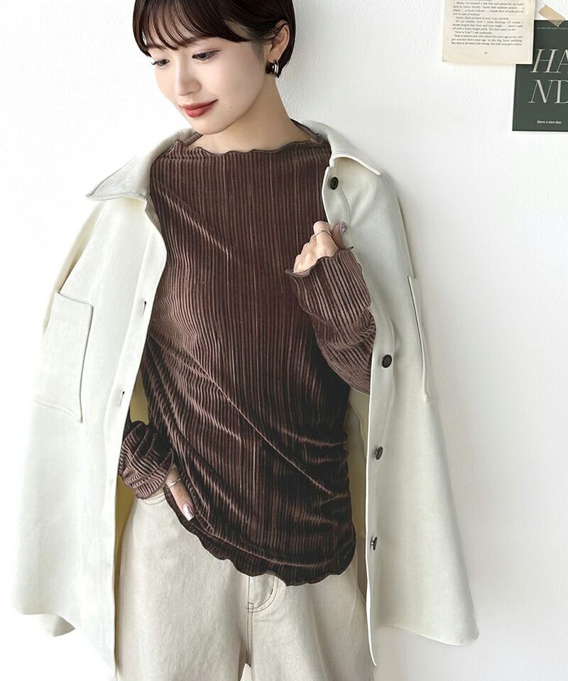 日本 Classical Elf - 光澤感木耳領百搭長袖上衣-黑