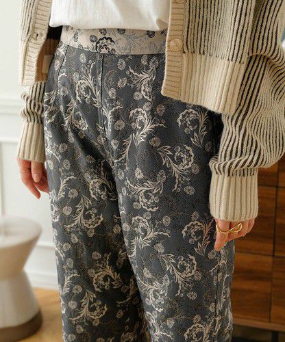 日本 Bou Jeloud - 復古花草圖騰長褲-海軍藍