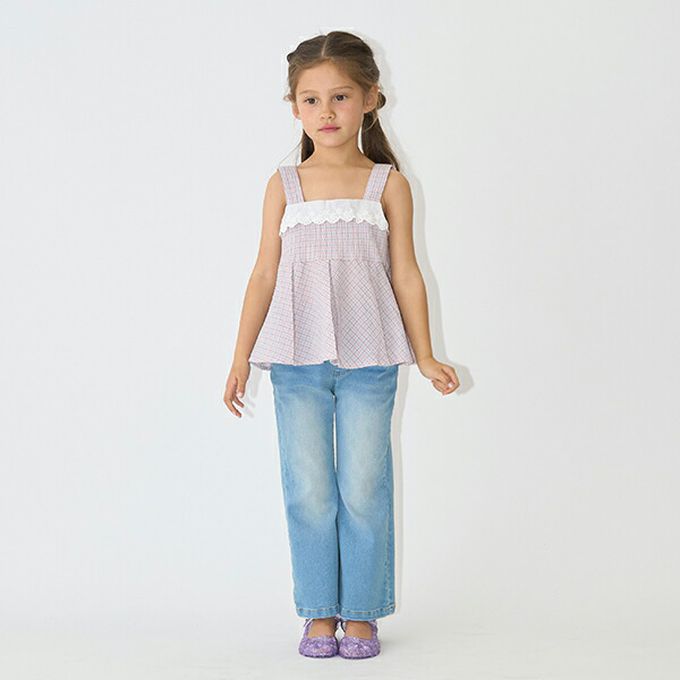 日本 Lycee mine - 100%棉 胸前蕾絲印花吊帶背心-愛心-黃