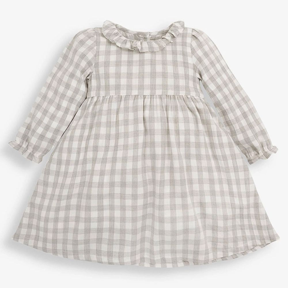 英國 JoJo Maman BeBe - 嬰幼兒/兒童長袖洋裝-灰白方格