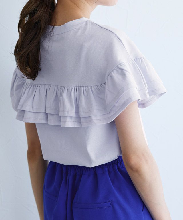 日本 Pierrot - 甜美氣質荷葉滾邊短袖上衣-磚紅橘