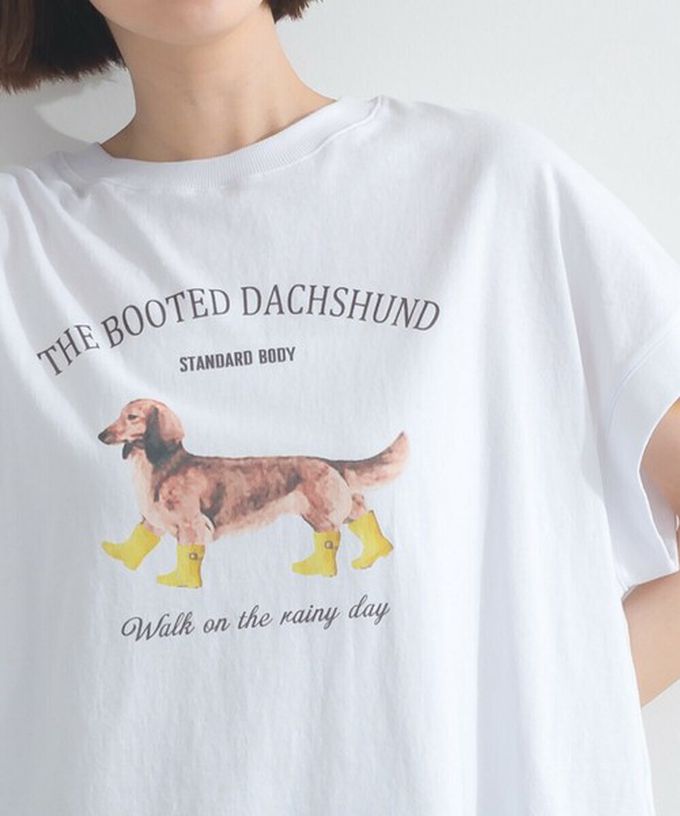 日本 Lupilien - 16OE天竺棉 臘腸狗印花短袖上衣-白