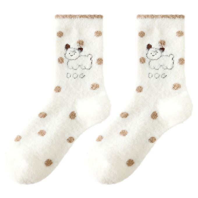 奶茶汪汪小狗毛毛保暖中筒襪