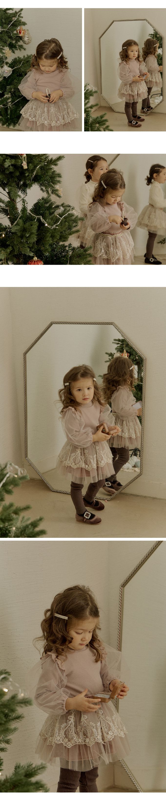 韓國 Puellaflo - 浪漫蓬蓬蕾絲裝飾袖上衣-藕粉