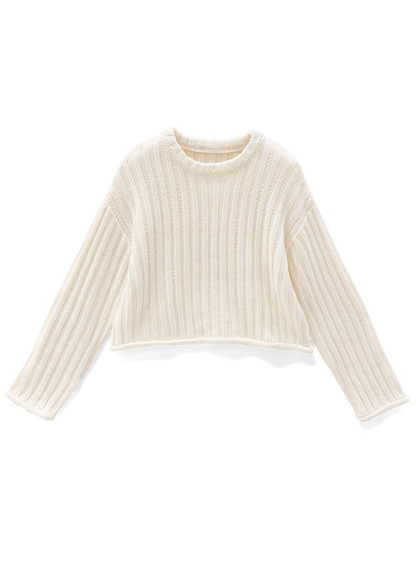 日本 GRL - 圓領坑條短版針織上衣-深灰 (F)