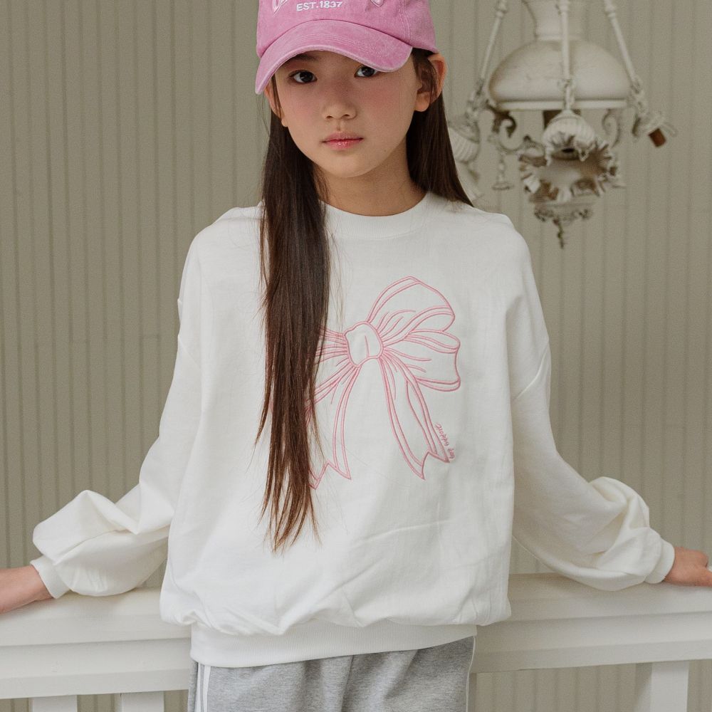 sm2 刺繡蝴蝶結長袖大學T-白