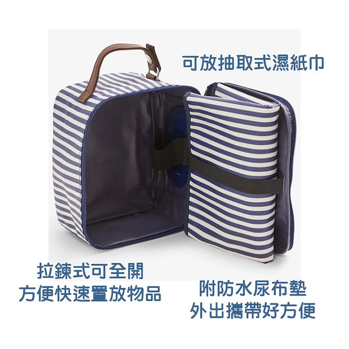 英國 JoJo Maman BeBe - 嬰幼兒萬用收納袋/尿布袋附換尿布墊-藍白條紋