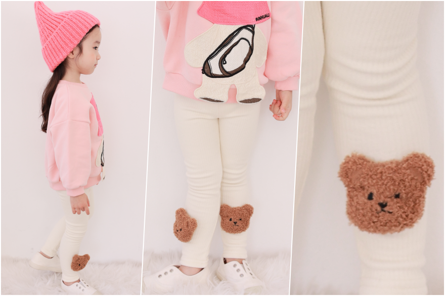 韓國 Coco rabbit - 立體熊臉裝飾內搭褲-可可咖