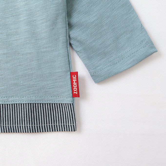 日本 ZOOLAND - 春季拼接風長袖上衣-滑板車小熊-黃