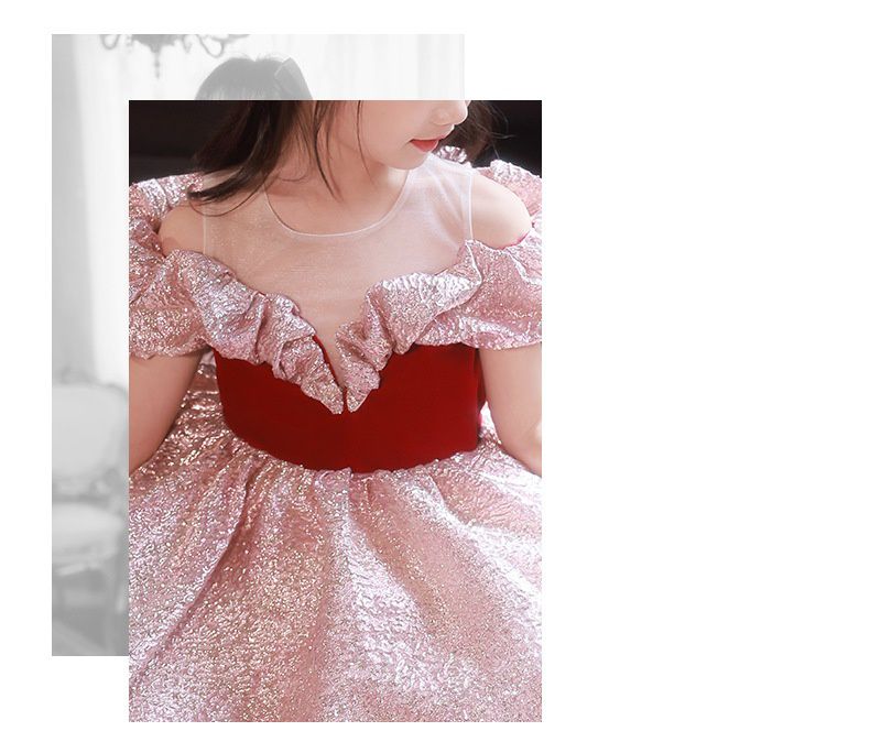 法式唯美浪漫泡泡袖禮服-亮粉色