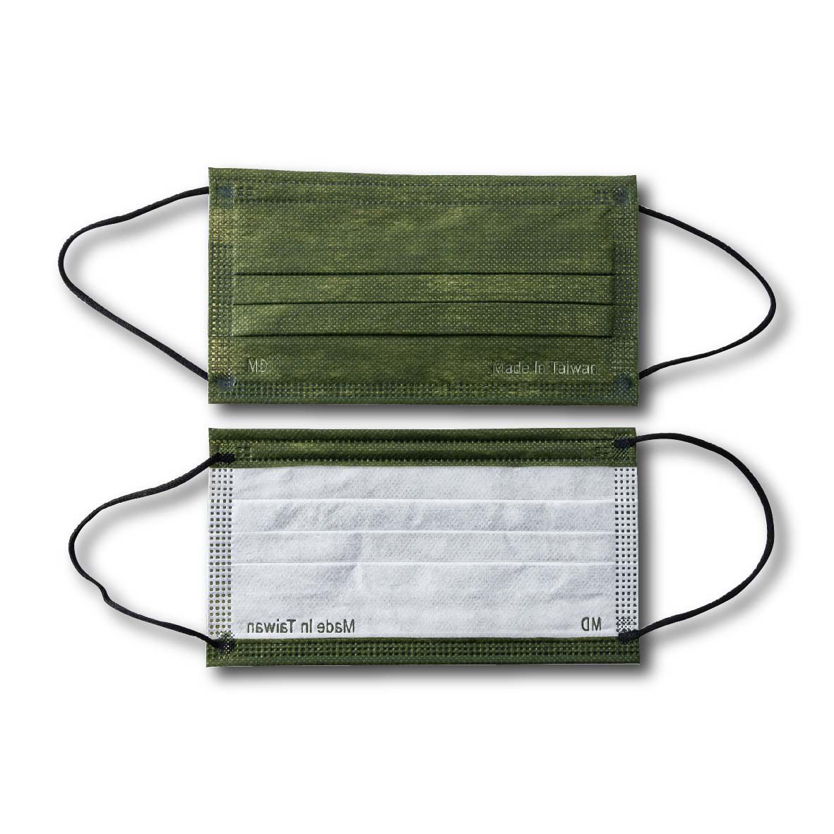 YSH 益勝軒 - 成人醫療級三層平面口罩/雙鋼印/台灣製/滿版-橄欖綠 (17.5x9.5cm)-30入/盒(未滅菌)單片包裝