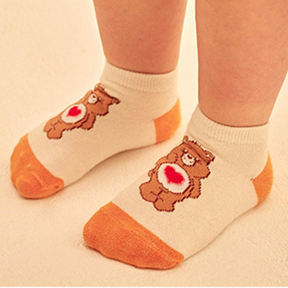 聯名款兒童腳底止滑短襪-米X橘-一雙