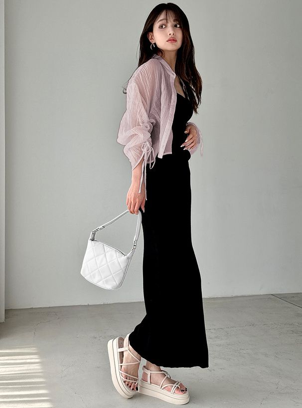 日本 GRL - 楊柳皺縮短版抽繩襯衫-水藍 (F)