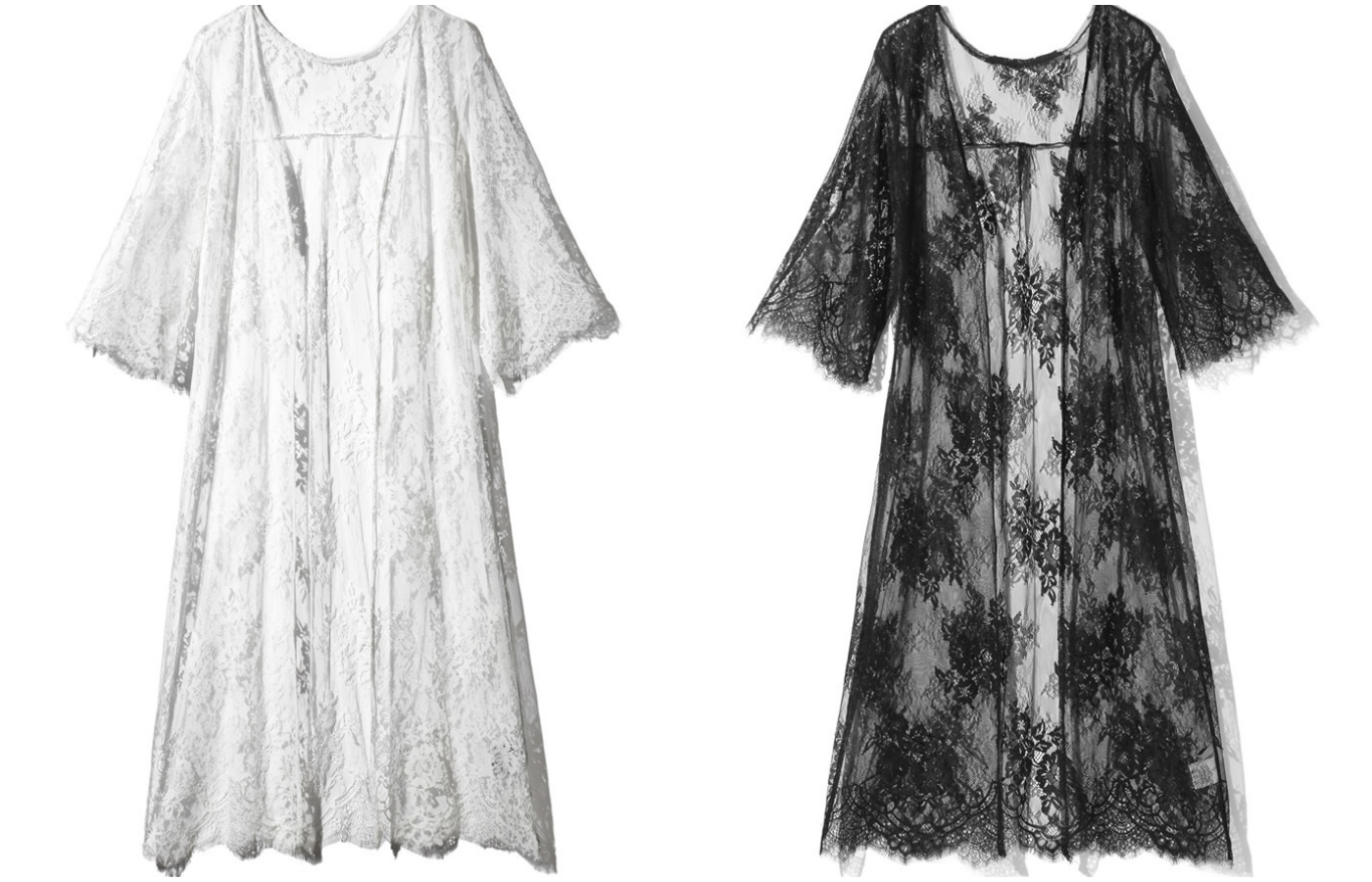 日本 GRL - 仙氣蕾絲刺繡七分袖罩衫-時尚黑