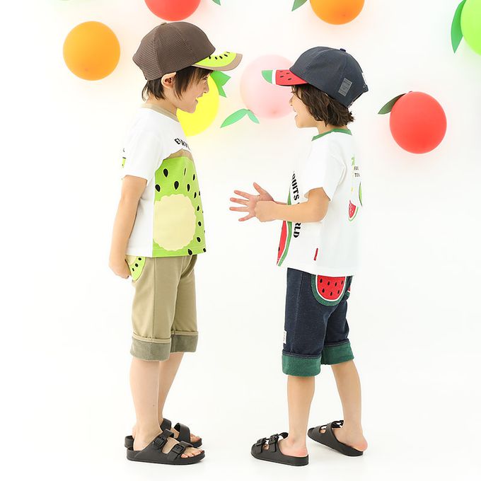 日本 ZOOLAND - 可愛水果口袋反摺造型短褲-奇異果-淺棕