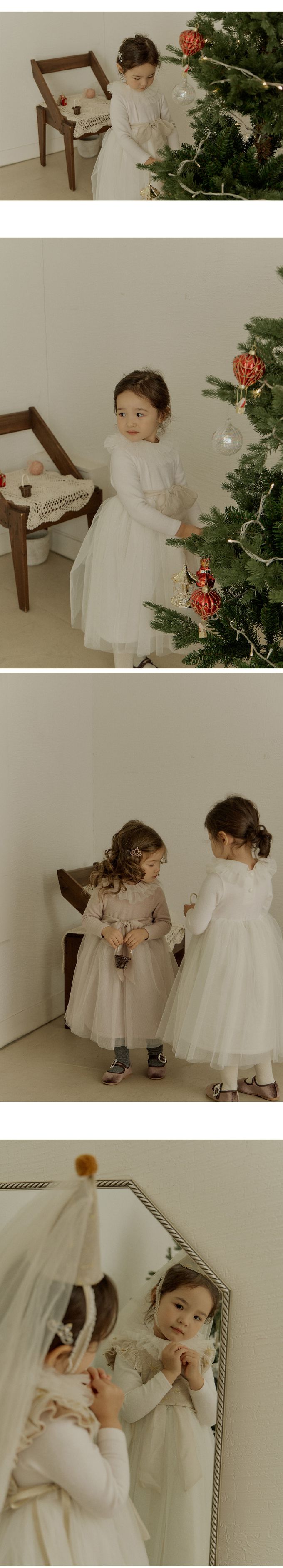 韓國 Puellaflo - 精緻網紗蕾絲綁帶拼接洋裝-象牙白