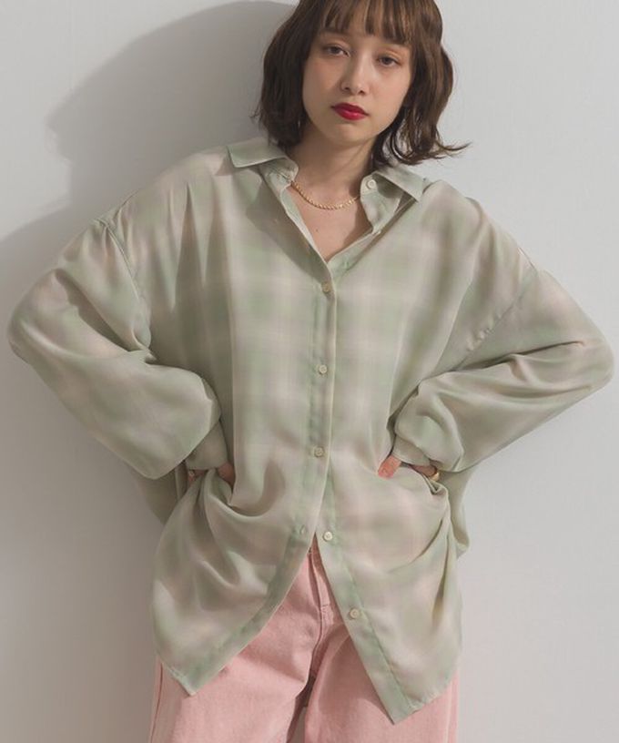 日本 ELENCARE DUE - 2way穿法輕盈透膚寬版薄襯衫-格紋-黑白系