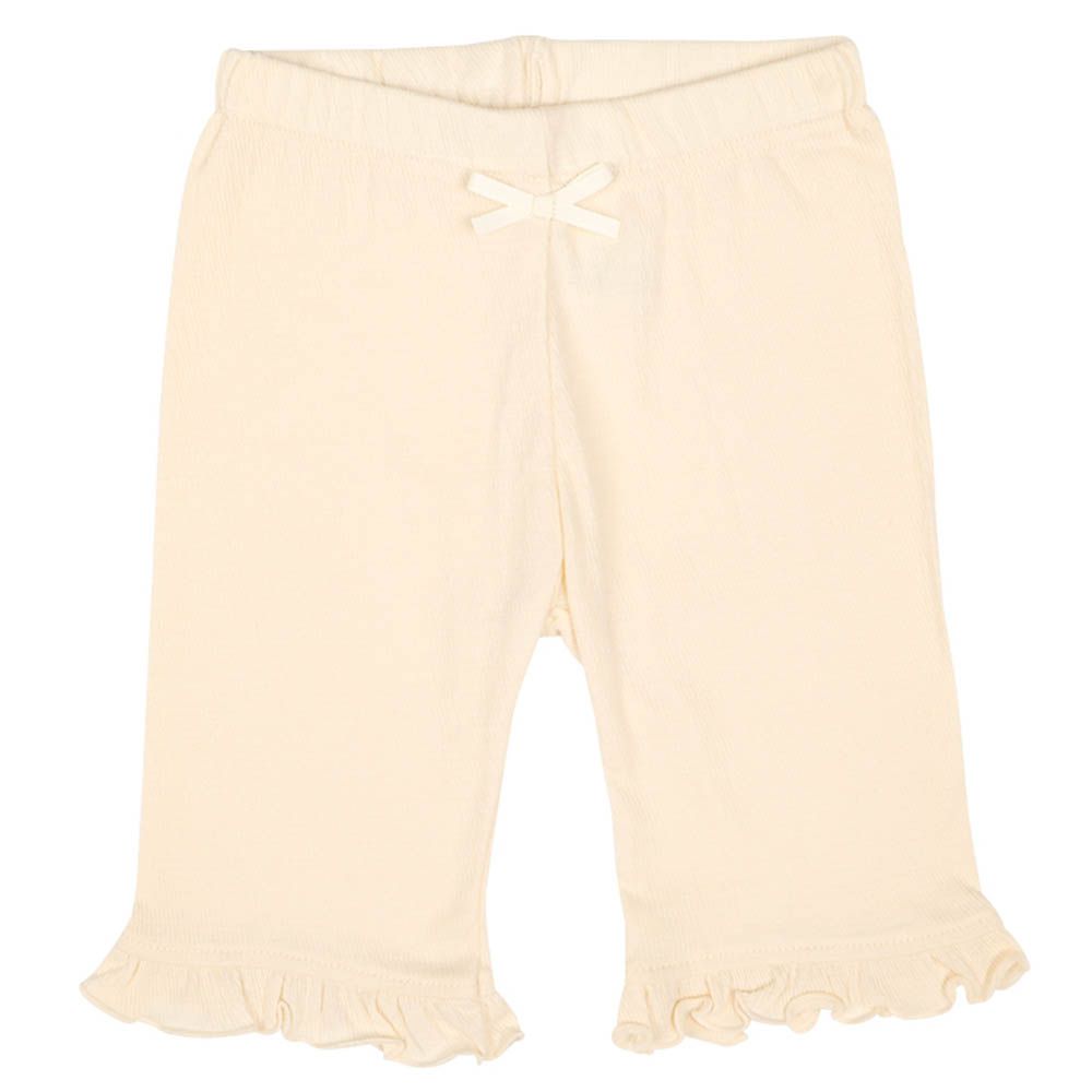 5分內搭褲-褲腳荷葉邊-黃色