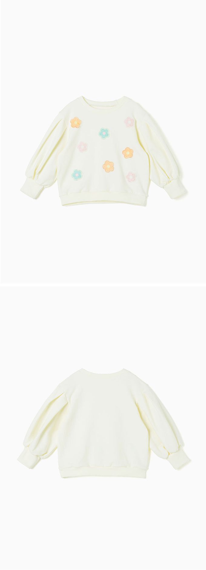 韓國 OZKIZ - 清爽圓花點綴澎澎袖上衣-象牙白