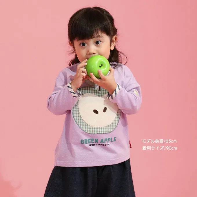 日本 ZOOLAND - 水果樂園 格紋緹花長袖上衣-香蕉-薄荷綠