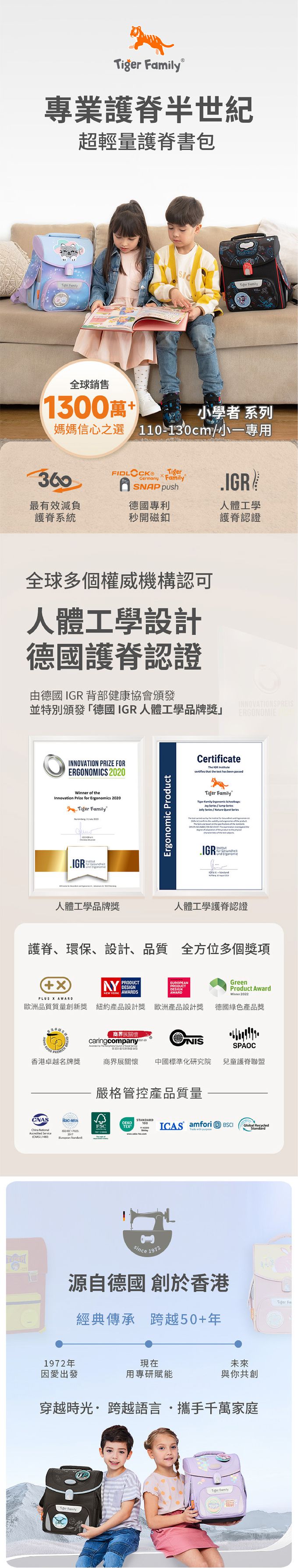 Tiger Family小學者護脊書包經科學實測有效減輕肩部壓力66%