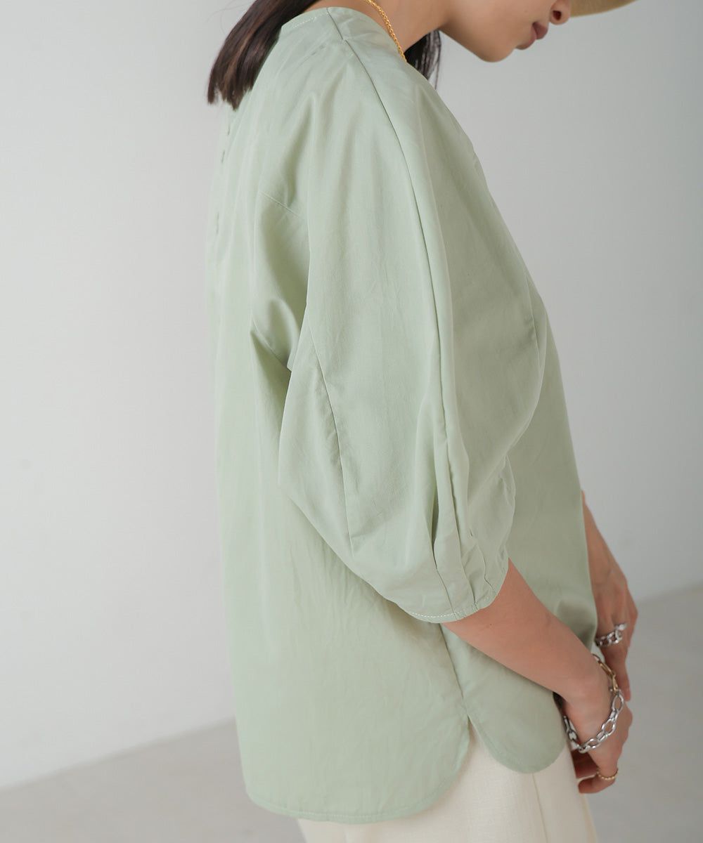 日本 Bab - 圓領百搭氣球袖上衣-淺綠