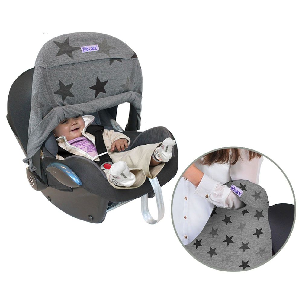 荷蘭 DOOKY - 抗 UV 手提汽座/嬰兒提籃前遮陽罩-鉛灰星星