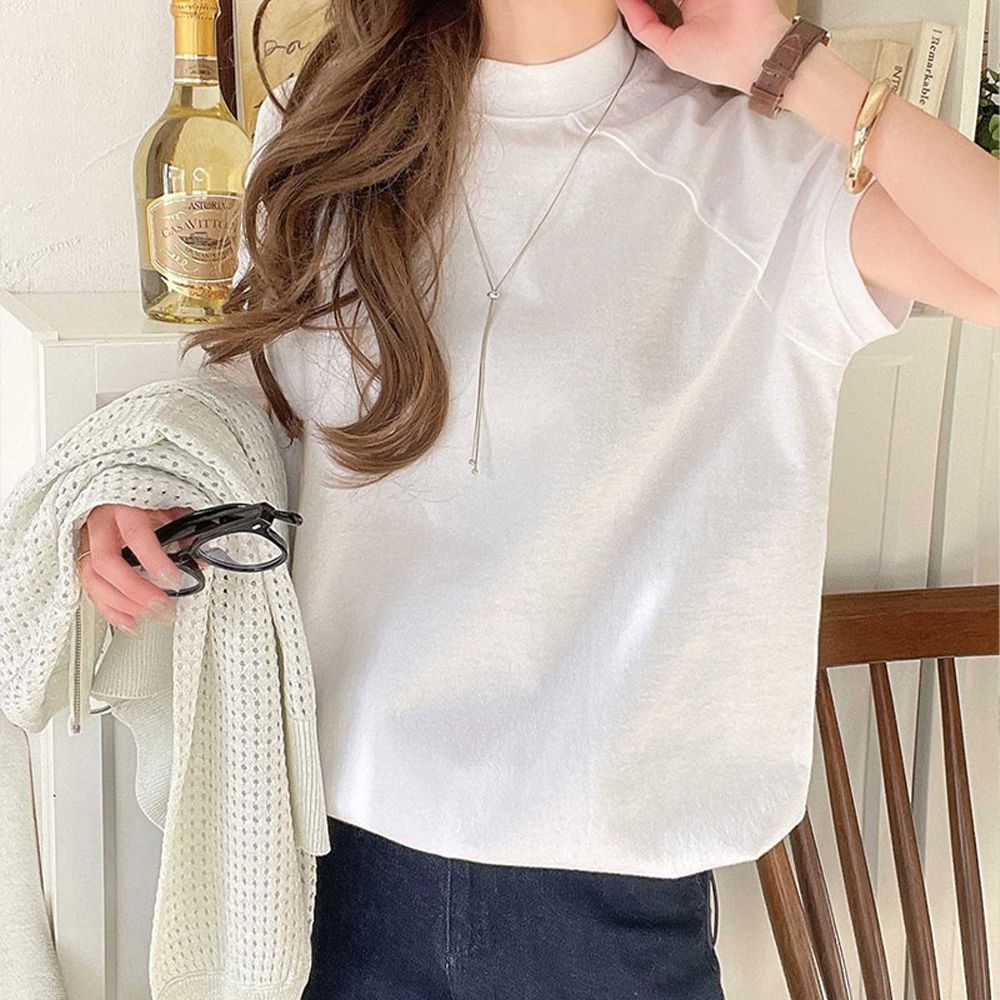 美國棉 典雅小立領法式袖上衣(下擺抽繩)-白