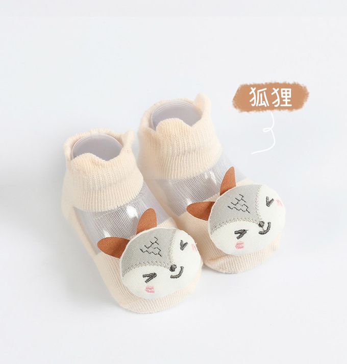 JoyNa - 2雙入-春夏薄棉透膚寶寶襪 立體公仔襪子-小熊+隨機1雙