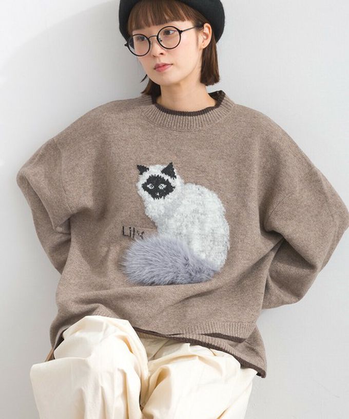 日本 Lupilien - 毛絨尾巴貓咪設計感針織長袖上衣-深灰