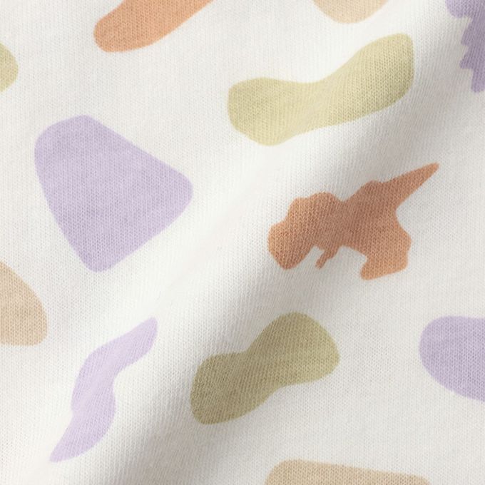 日本 petit main - [低價]接觸冷感 滿版印花短袖上衣-恐龍-橘紫