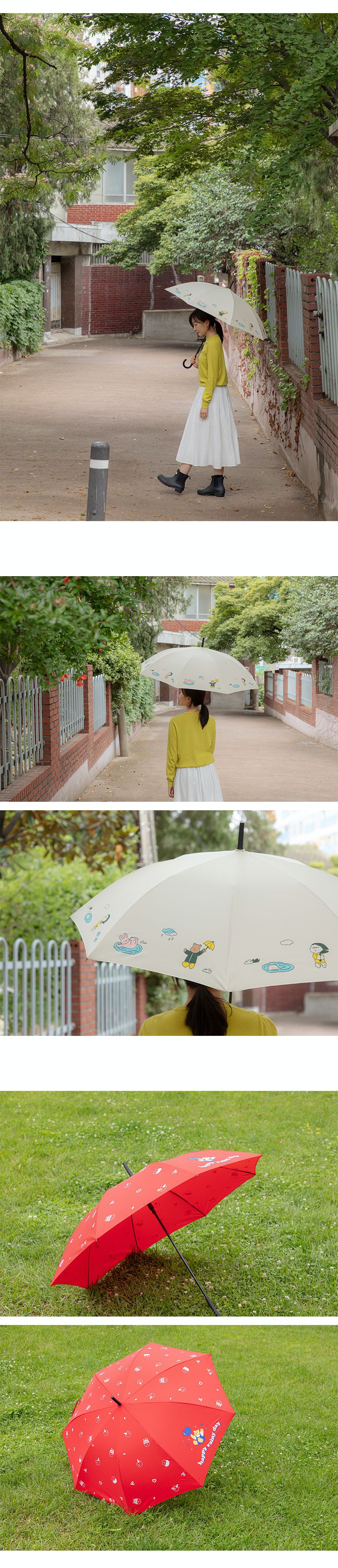 韓國 Daily Like - 直立式長雨傘-含羞草-深綠