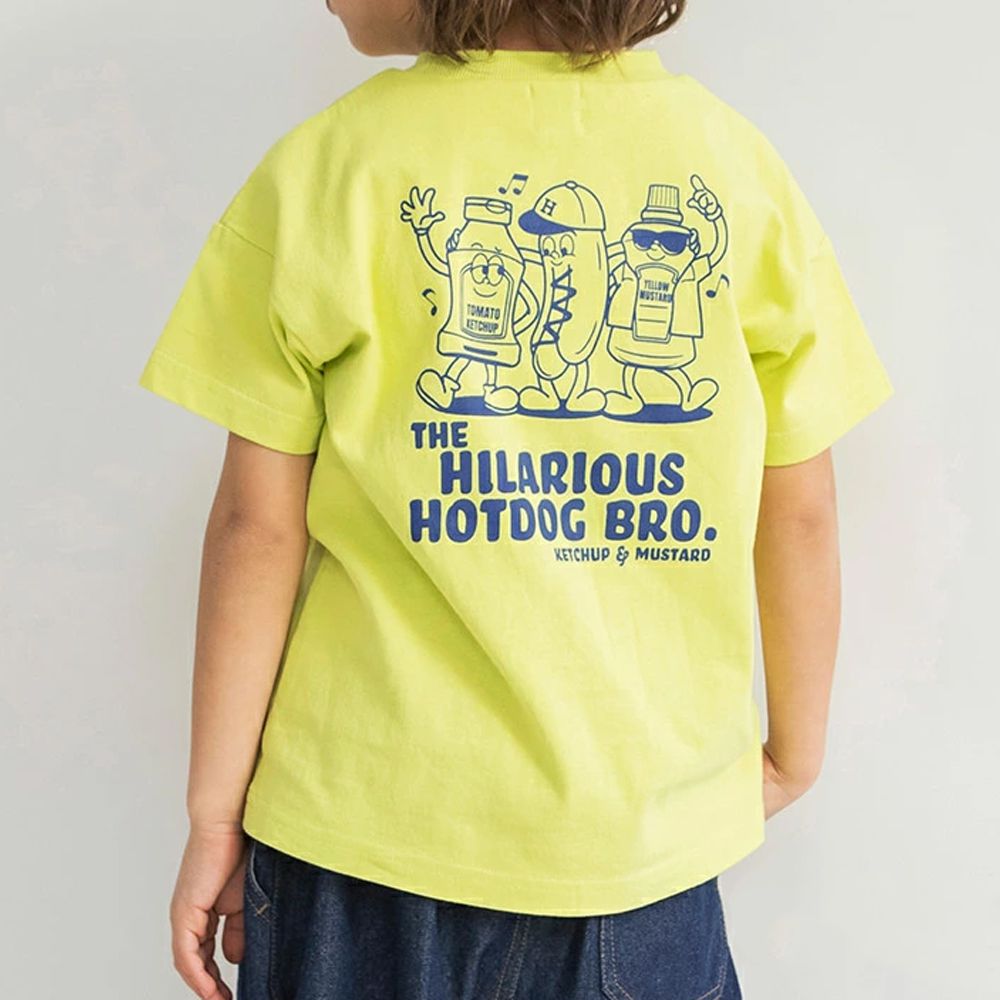 天竺棉可愛印花短袖上衣-歡樂熱狗-萊姆黃