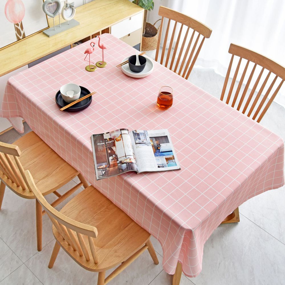 防水防油免洗桌布-簡約格紋-粉色
