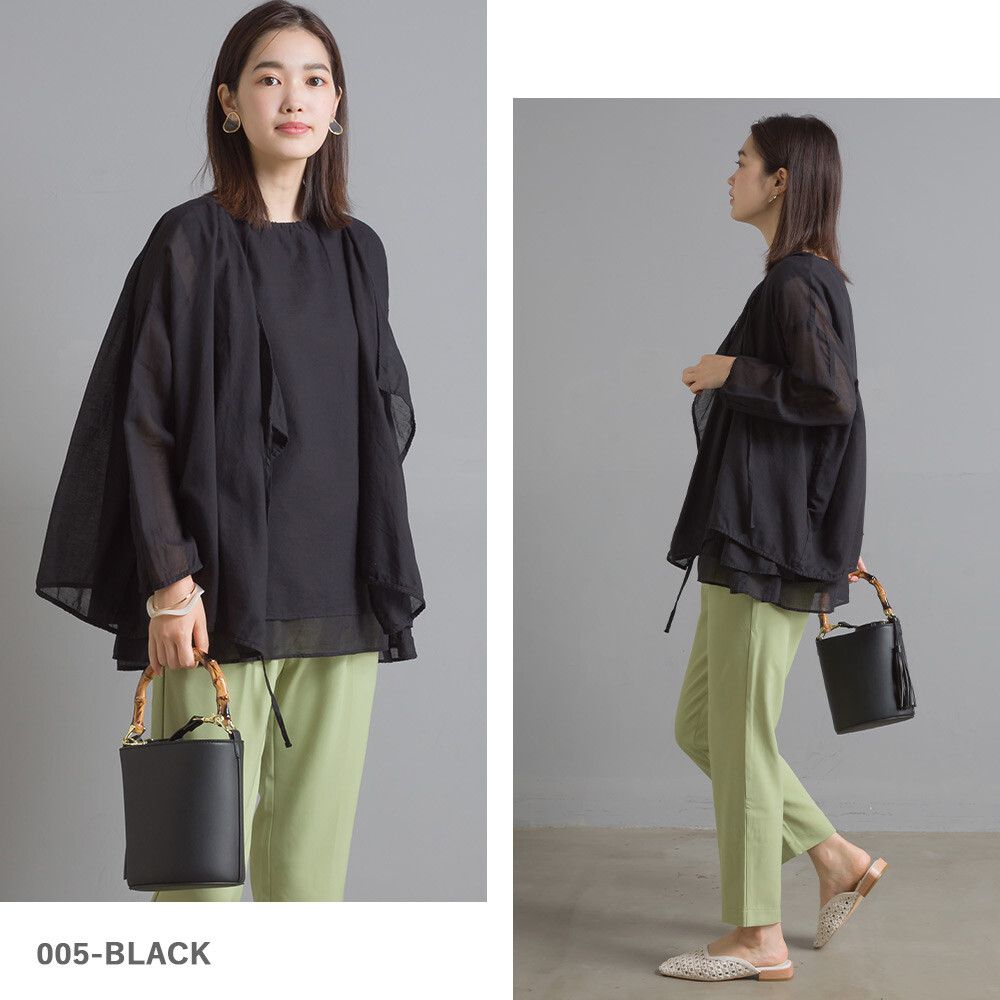 日本女裝代購 - 涼爽棉麻飄逸交叉綁帶小罩衫外套-白 (F)