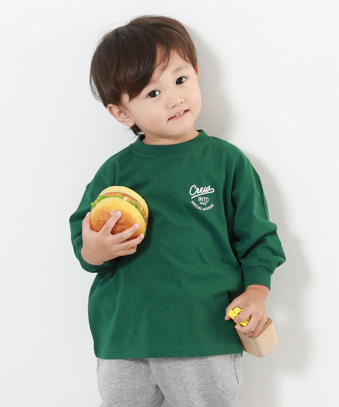 日本 devirock - 100%棉 定番印花寬版長袖上衣-胸前logo-灰棕