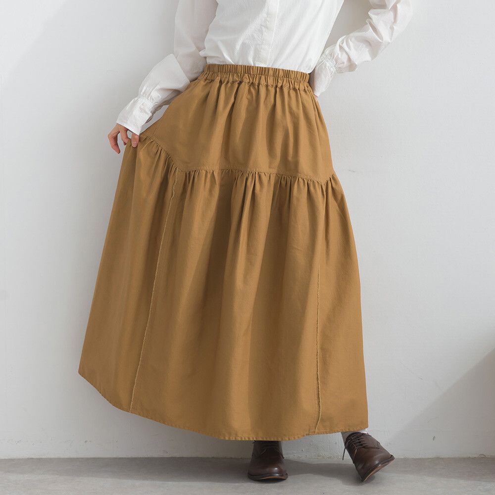 厚磅立體感線條澎澎長裙(附口袋)-焦糖棕
