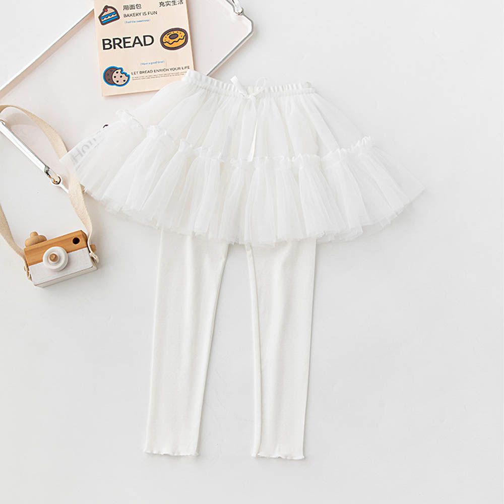 薄款紗裙內搭褲-甜心荷葉邊-白色