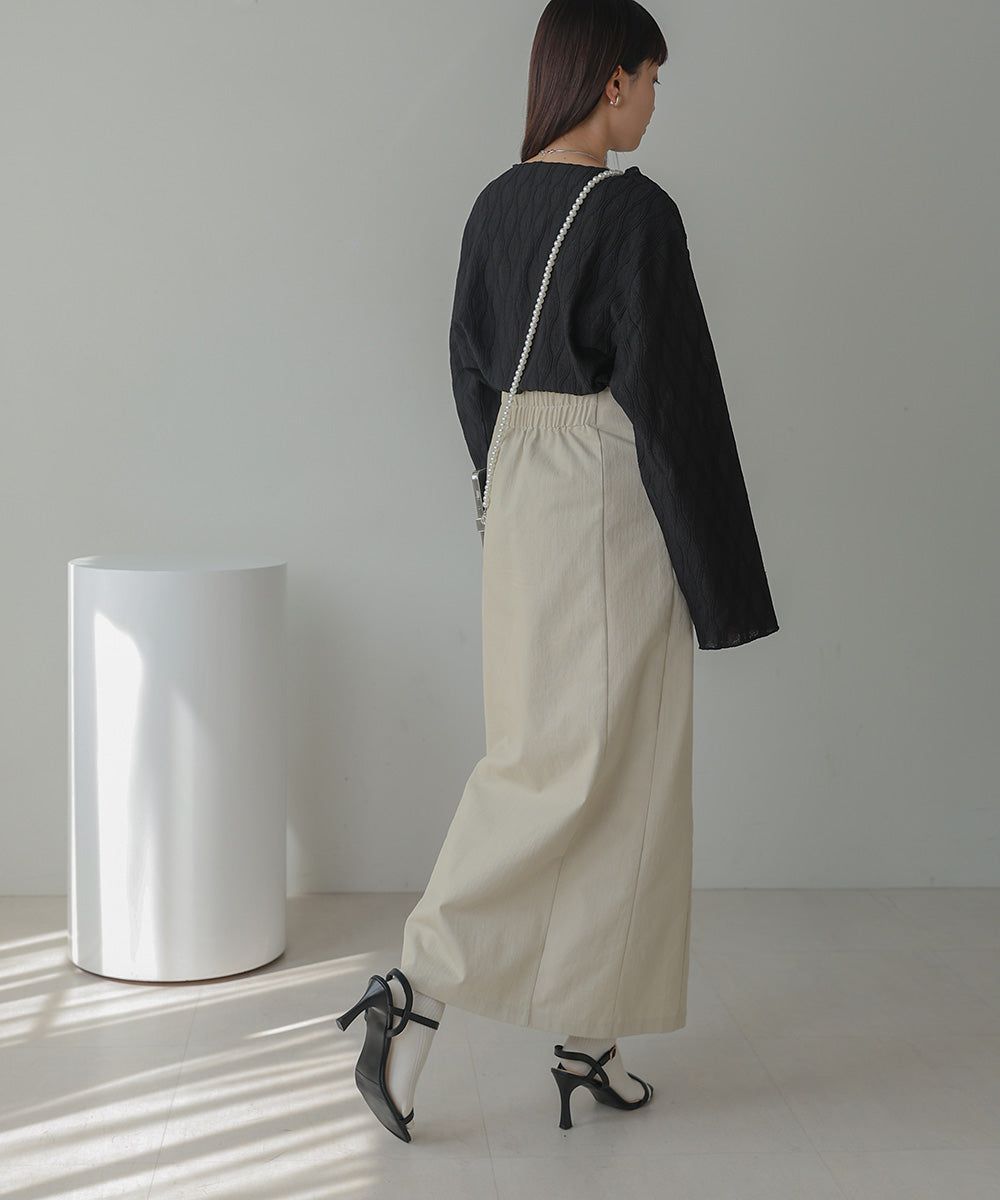 日本 Bab - 質感波紋薄長袖上衣-黑