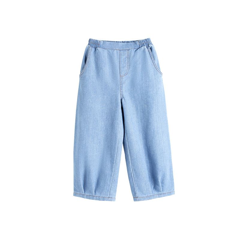 寬鬆休閒牛仔長褲-淺藍色
